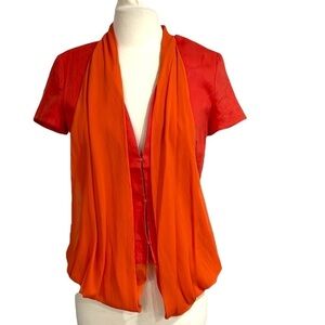 NWT Line and Dot Draped Scarf Linen Short Sleeve Top SZ M